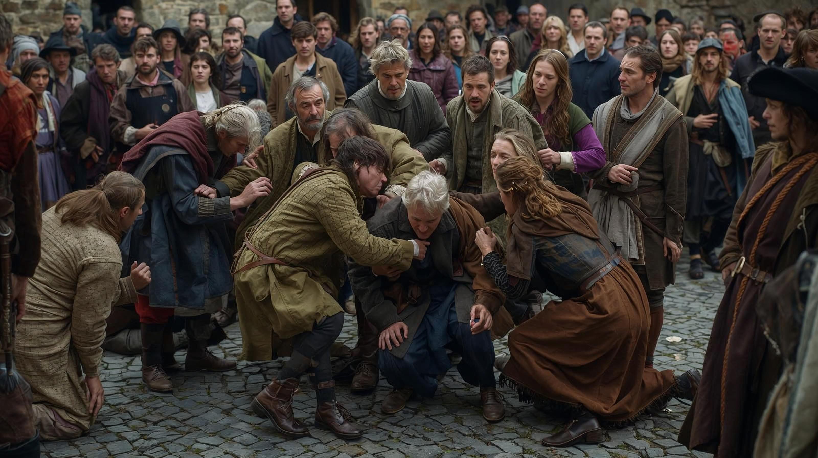 Ilustración histórica de la Peste del Baile mostrando bailarines exhaustos