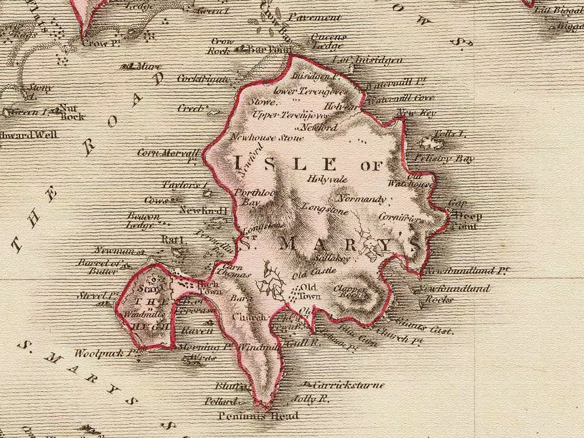 Mapa histórico de las Islas Sorlingas en el siglo XVII