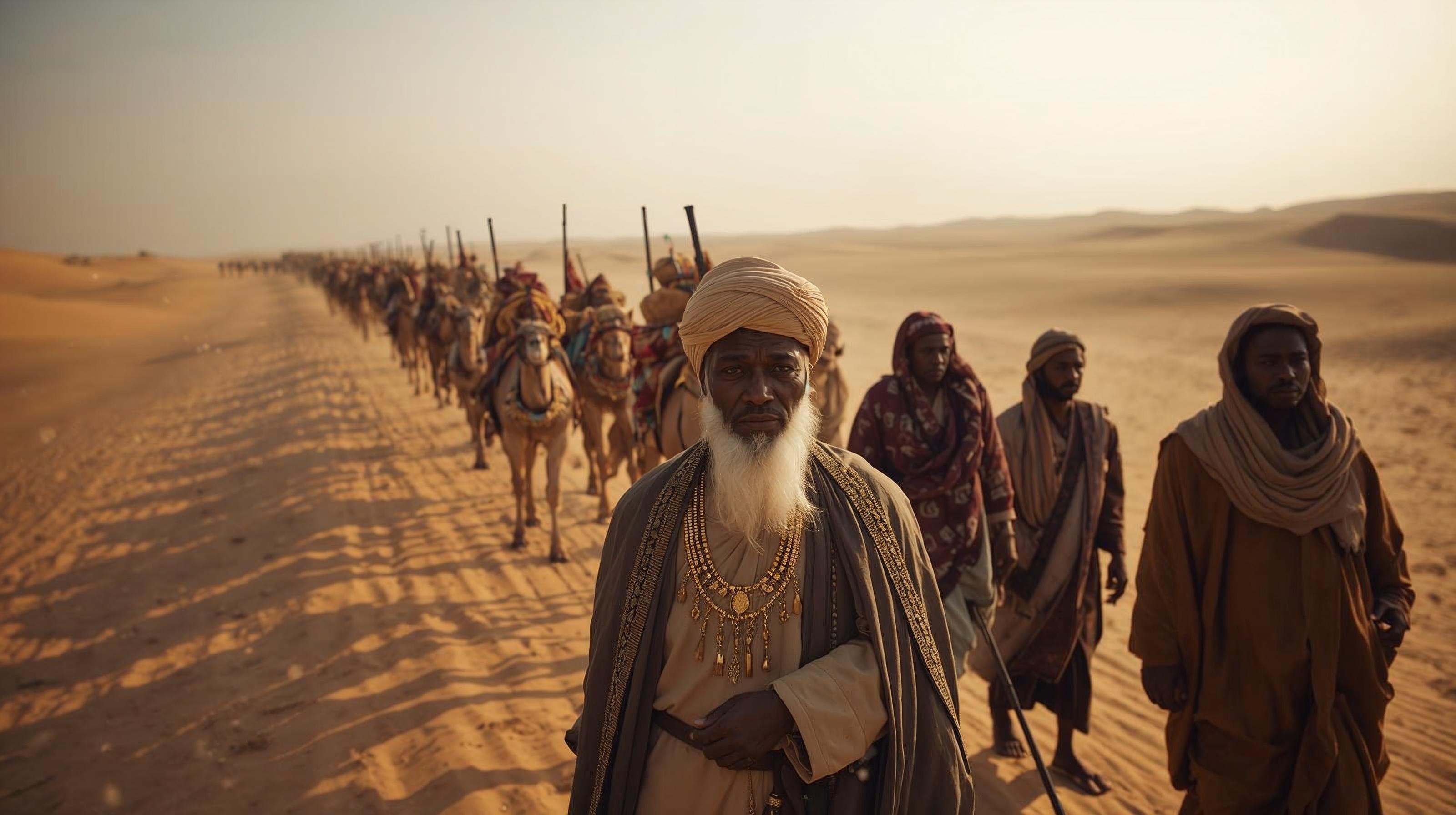 Representación histórica de la caravana de Mansa Musa durante su peregrinación a La Meca