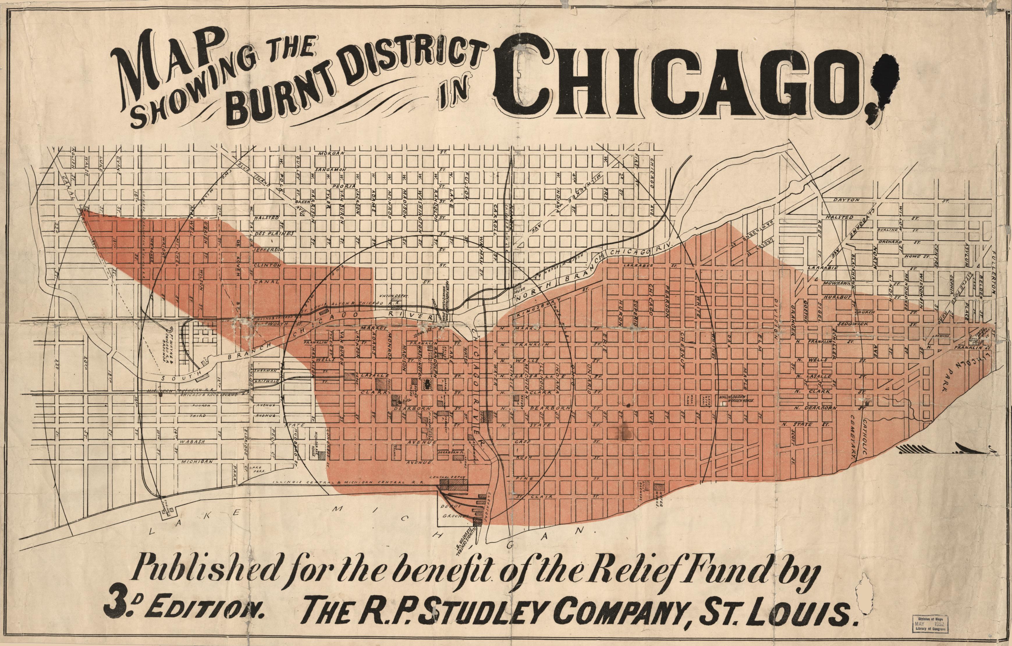 Mapa de propagación del Gran Incendio de Chicago 1871