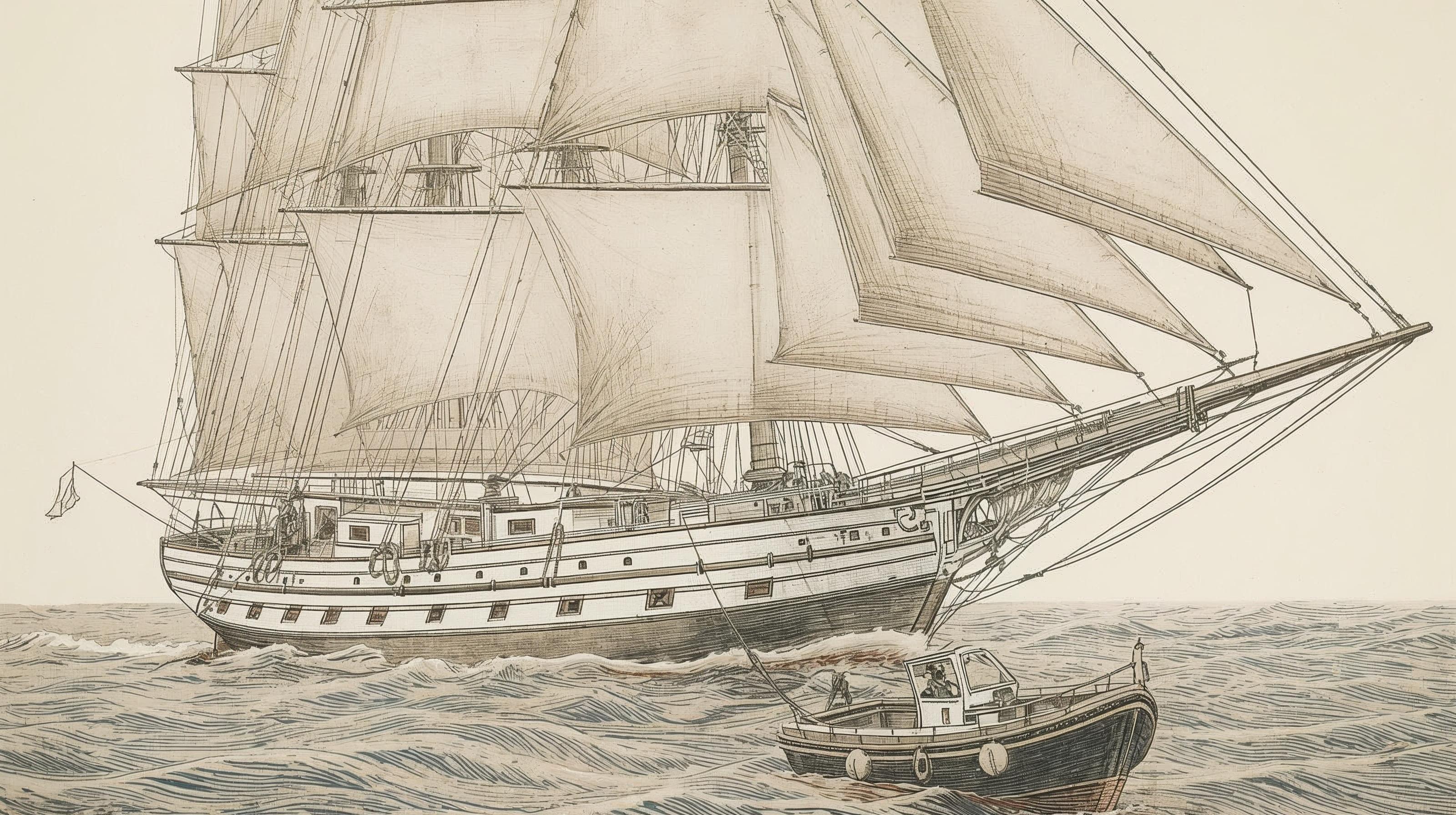Ilustración del bote salvavidas separándose del Mary Celeste